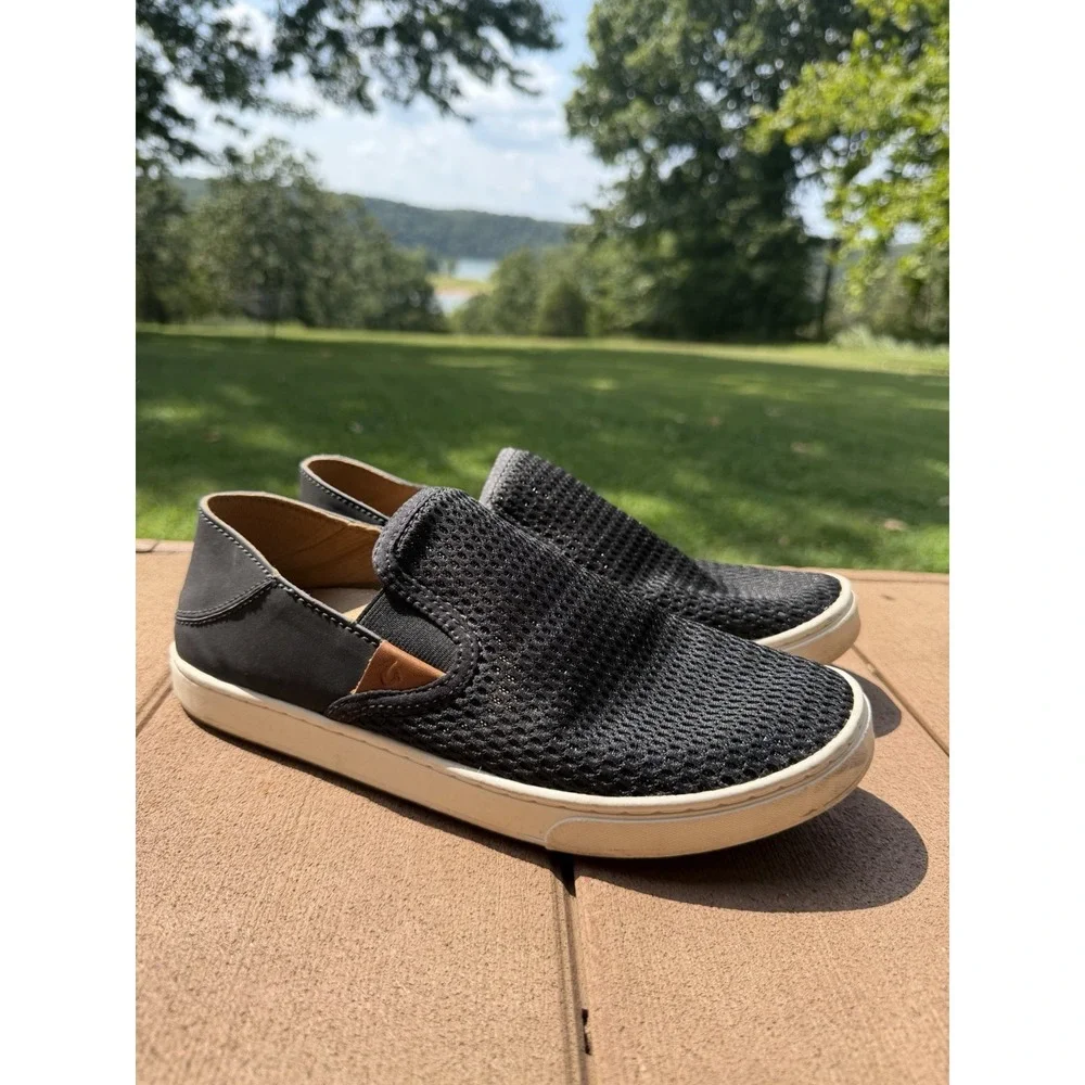 Olukai Pehuea Womens 8 Black Mesh Slip On Sneakers 20271-4040 Casual Shoes